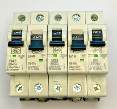 MK Sentry 1P Curve B MCBs Circuit Breakers 6A 16A 32A 40A 45Amp BS EN60898 New