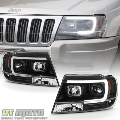 Blk 1999 2004 Jeep Grand Cherokee Optic Led Tube Projector Headlights Headlamps Ebay
