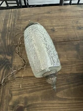 MCM Chunky Swag Hanging Chain Light Lamp Vintage Amber Ceiling Fixture