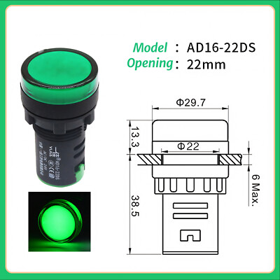 1 Pz 22mm Montaggio A Pannello Segnale Di Alimentazione LED Indicatore Luce AD16 Blu Verde Rosso Bianco Giallo Lampada Pilota AC DC 12V 24V 220V AD16-22DS (Color : 220V Yellow