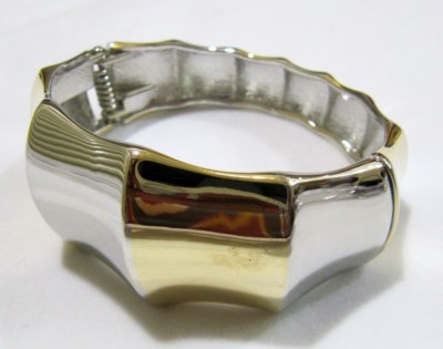 Two Toned Metal Bangle Bracelet Spring Bracelet Jewelry Gift Idea For Girls 