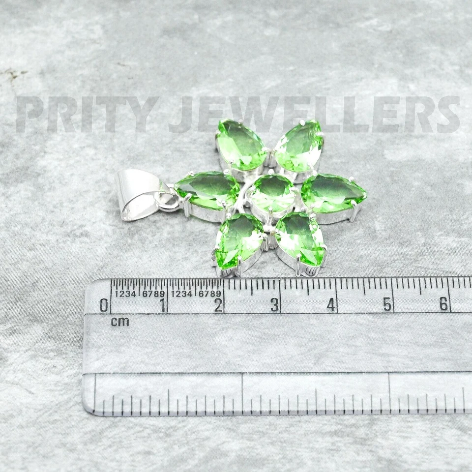 Peridot Flower Pendant 925 Sterling Silver Handmade Gemstone Jewelry Gift - Image 4 of 4
