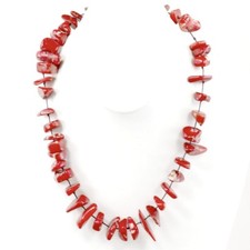 Women Jewelry Large Red Coral Nugget Statement Bib Knotten Long Necklace 19"