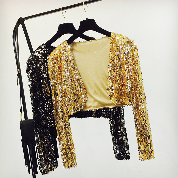 Women Sequins Cropped Cardigan Bolero Shrug Dance Shawl Shiny