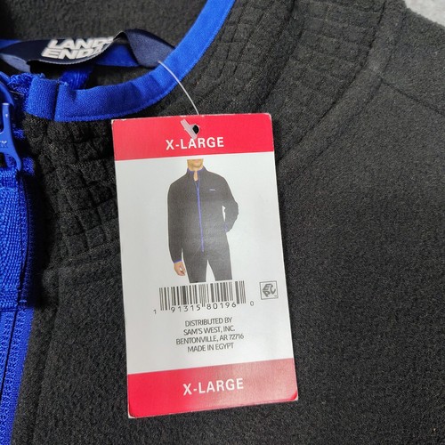 Lands' End Jacket Mens X-Large Black Cobalt Grid Fleece Long Sleeve Full Zip NWT - Picture 6 of 16