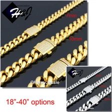 18"-40"Stainless Steel 7/10/12mm Silver/Gold Plated CZ Cuban Curb Necklace*N165