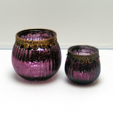 Formano Teelichtleuchte Vintage-Berry Glas Metalloptik 2er Set 10 cm 7 cm