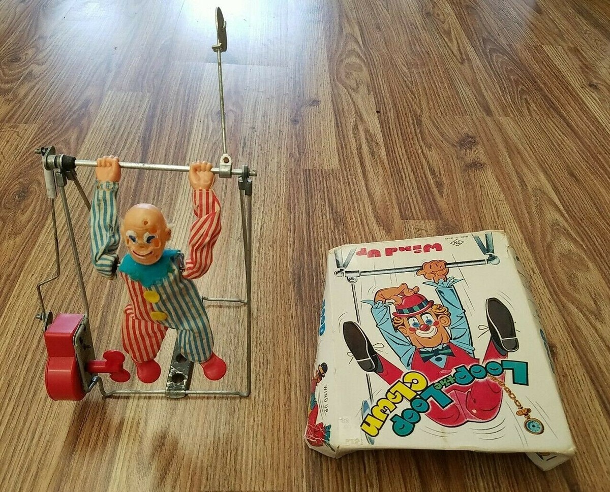 Vintage Loop The Loop Clown Wind Up Toy With Original Box