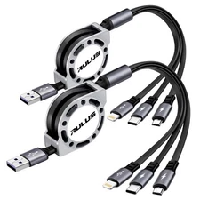 Retractable Multi Charging Cable 2Pack 4Ft 3 in 1 Multi USB Cable Fast Charger