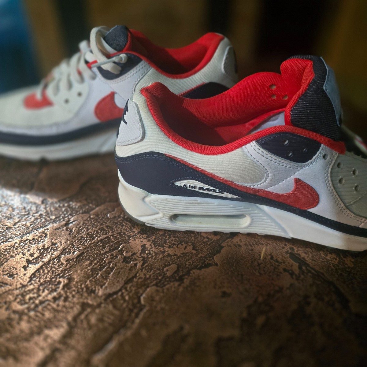 Nike Air Max 90 Denim White Red Blue DJ5170-100 Mens Size 9.5 ?️ 2020 NIKE AIR MAX 90 US 9. - DENIM CHILLI RED WHITE  main image 2