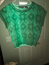 Teal Sweater Teas Cropped Short Sleeve Sweater Top, Size Small.