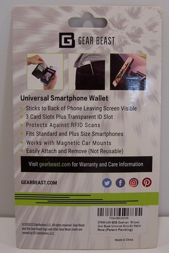 Gear Beast Universal Smartphone Stick-On RFID Wallet SEAFOAM STRIPES - Picture 3 of 3