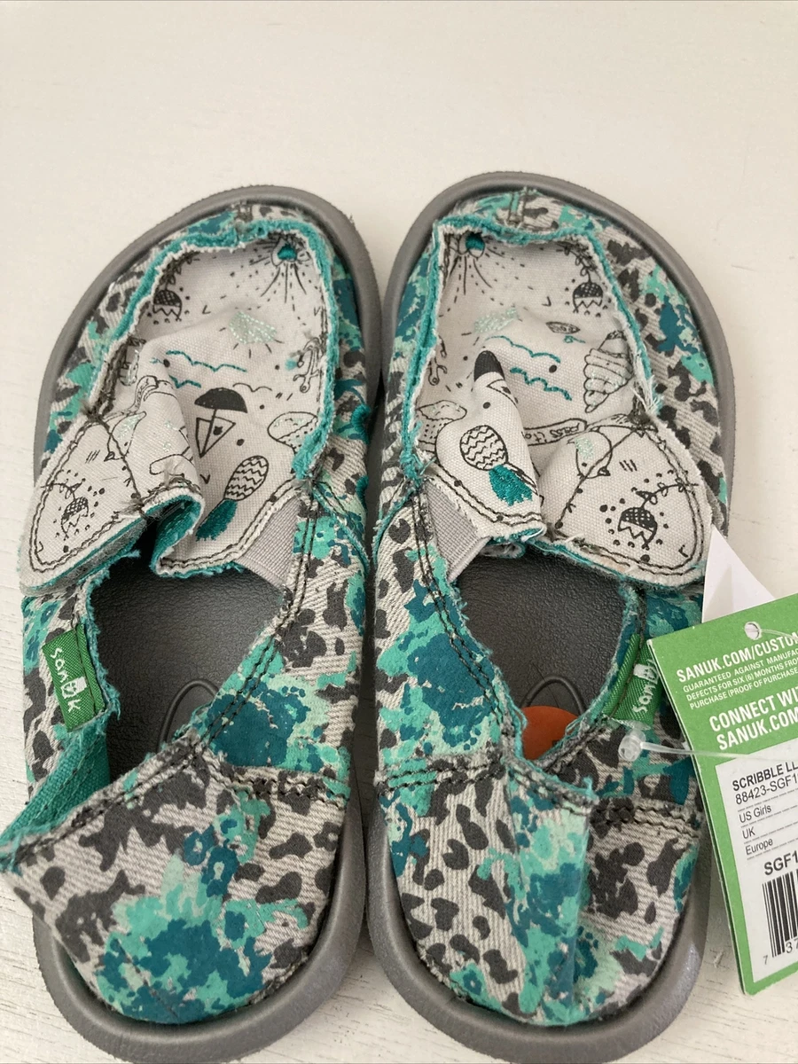 New NWT Sanuk Scribble LL Canvas Sandal Slipper Shoes Kids Size 11