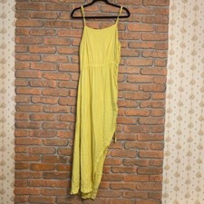 LA Made Women Medium Dress Yellow Rayon Maxi Side Ruching Spaghetti Strap Summer