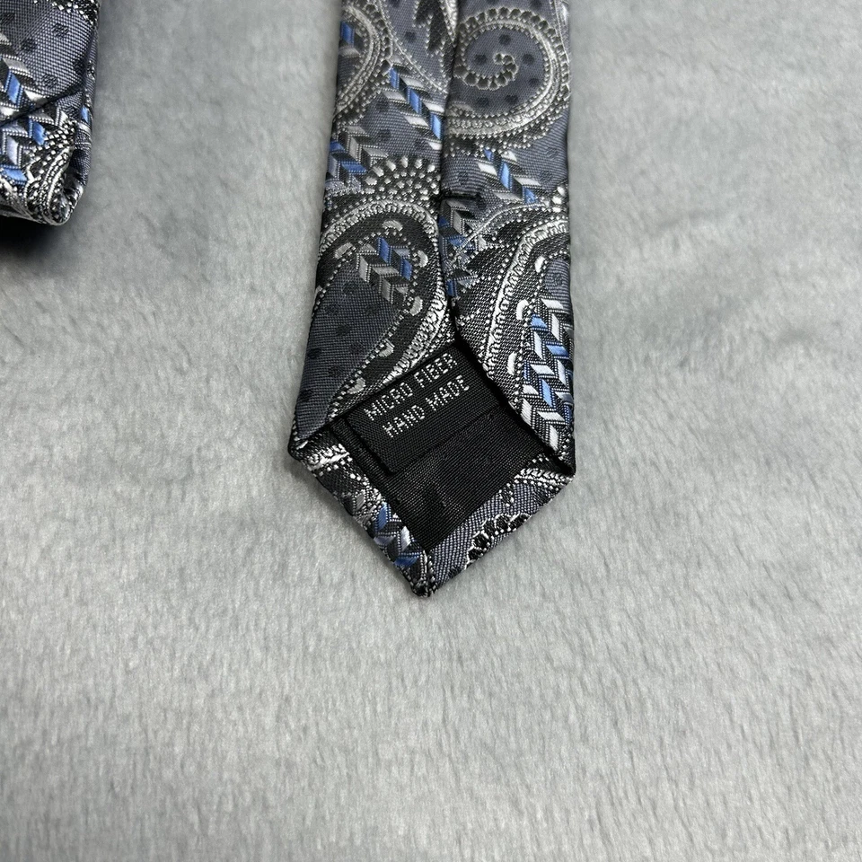 MARCA Q ETIQUETA ROJA Juego de Corbata para Hombres con Bolsillo Cuadrado Paisley Gris y Azul Nuevo con Etiquetas Foto 4 de 4