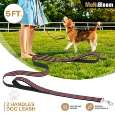 5 FT Heavy Duty Dog Leash Control Reflective Leads Red Soft Pet Rope w/2 Handles