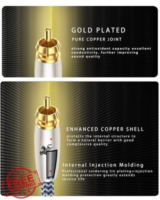 Impeto AUX to 2RCA Audio Cable 3.5mm to Dual RCA 2m 24K Gold Plated OFC