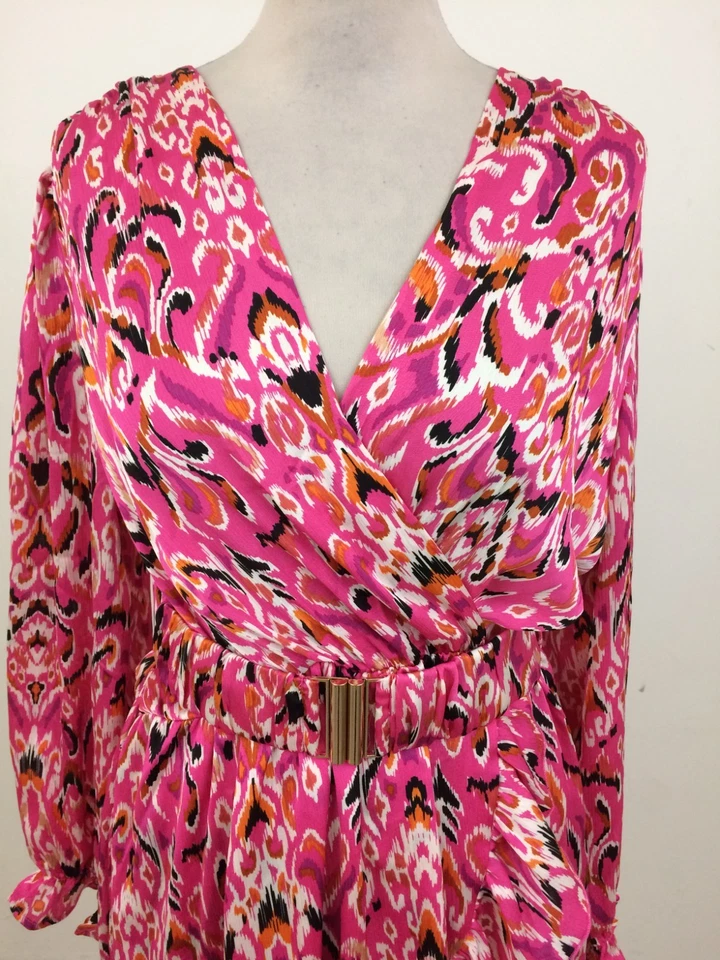 Женское платье J S Millenium размер M розовое со структурным v-образным вырезом подпоясанное многослойное б/у F1 - Изображение 2 из 4