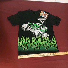 Monster Jam Boys Short Sleeve T-Shirt Black Green Graphic Print Size 10