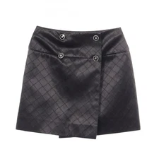 CHANEL COCO Mark button skirt cotton silk Black Used Women size 38