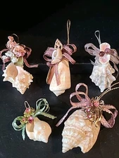 Handcrafted Nautical Sea Shell Christmas Ornaments Set Of 5