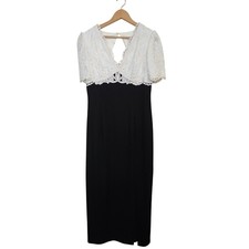 Vintage 90s Jessica McClintock Cocktail Dress 10 Dillard's Black White Lace Maxi