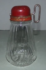 Vintage 1940's Kitchen Nut Chopper Grinder Glass Jar Red Metal Lid Hand Turn