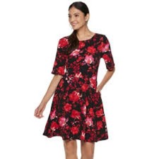 Apt. 9 Red and Black Floral Dress Holiday Fit & Flare - Size L
