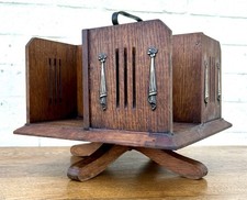 Art Nouveau table top oak revolving bookcase antique desk holder book stand