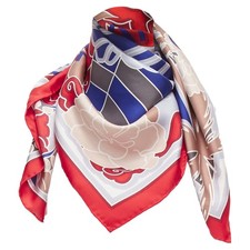 Chanel Silk Lion Statue Palm Trees Big Square Scarf Women Red One Size