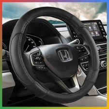 Microfiber Leather Steering Wheel Cover 15 Inch Black For Honda Anti-slip Grip