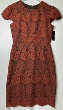 Tahari Sheath Dress Women Size 4 Orange Lace Illusion Short Sleeve Cocktail New
