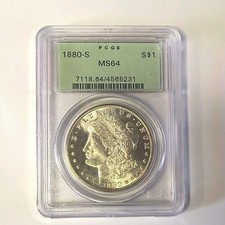 UNITED STATES 1880 - S MORGAN SILVER DOLLAR PCGS MS 64 OLD GREEN HOLDER*