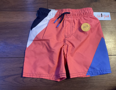 cat & jack 4t toddler nwt swim trunks boy color block lined blue peach white