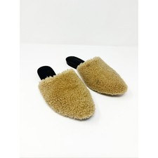 Jenni Kayne Shearling Flat Pointy Toe Mule Slip On Shoe Natural Brown EU 37