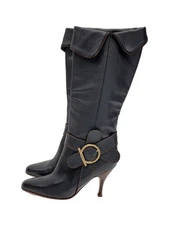 Salvatore Ferragamo Long Boots Uk5.5 Blk Denia Inm15
