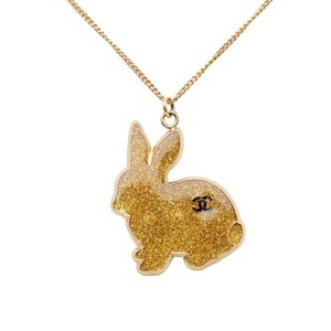 Authentic Chanel CC Gold Plated Resin Rabbit Pendant Necklace Pre-Loved Costume