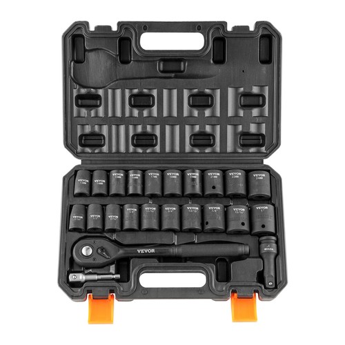 VEVOR Impact Sockets Set 23pcs 6-Point 1/2in Drive Bit Ratchet Tool Kit ...