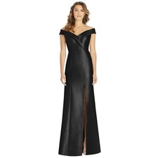 Alfred Sung Black Off-the-Shoulder Cuff Trumpet Gown Front Slit Size 2 NWT