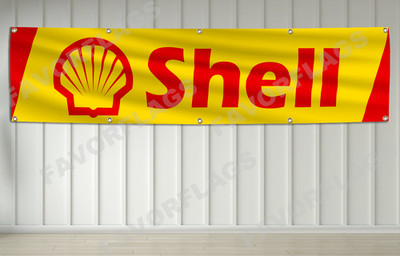 Shell Banner Flag 2X8ft Racing Car Oil Lubricants Garage Shop Man Cave Decor
