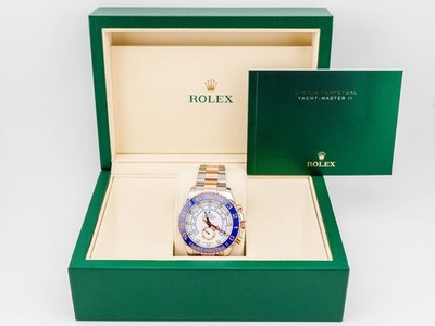 Rolex 116681 Yacht-Master II 44 mm 18K Rose Gold Blue Bezel White Dial Box 2014