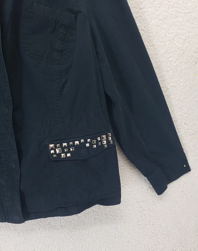 Chaqueta Lane Bryant para mujer 22/24 negra con tachuelas bolsillos de algodón utilitarios militares Foto 4 de 4