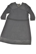 Calvin Klein 1X Black Sheer Mesh Stripe Fit Flare Knit Dress Plus Size Stretch