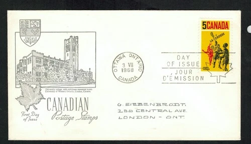 Canada #483, 1968 5¢ Lacrosse, Middlesex Stamp Circle FDC, VF