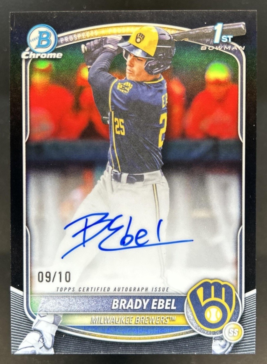 2025 Bowman Draft Brady Ebel Chrome Auto Black Refractor 1st #/10 Brewers