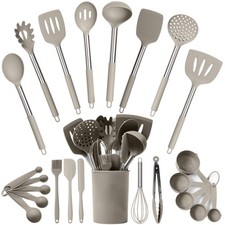 Silicone Kitchen Utensils Set 24 Pieces 450  F Heat Resistant - Khaki Cooking...