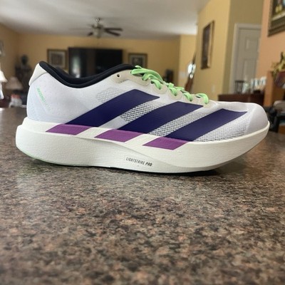 Size 9.5 - adidas Adizero Evo SL Footwear White Collegiate Purple Lime Burst