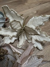 6 Poinsettia 2 Leave Floral/Picks Glitter Sequin Christmas Wedding Decor