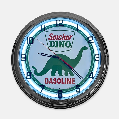 18" Sinclair Dino Metal Sign Designed White Neon Clock - SIGNBOX