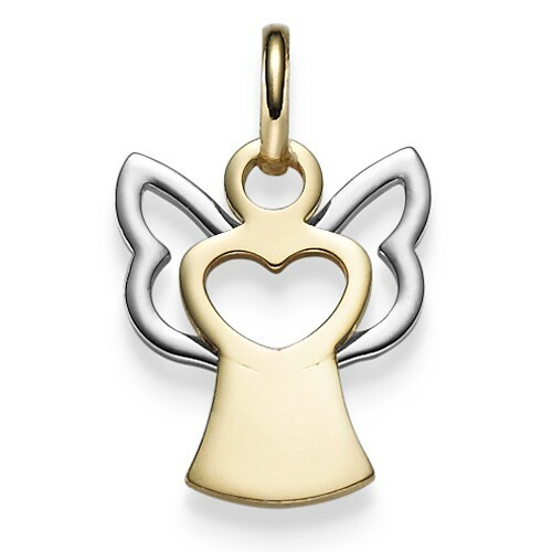 Ciondolo Angelo Angioletto & Cuore 585 Oro Giallo Bianco 21x12mm, IN